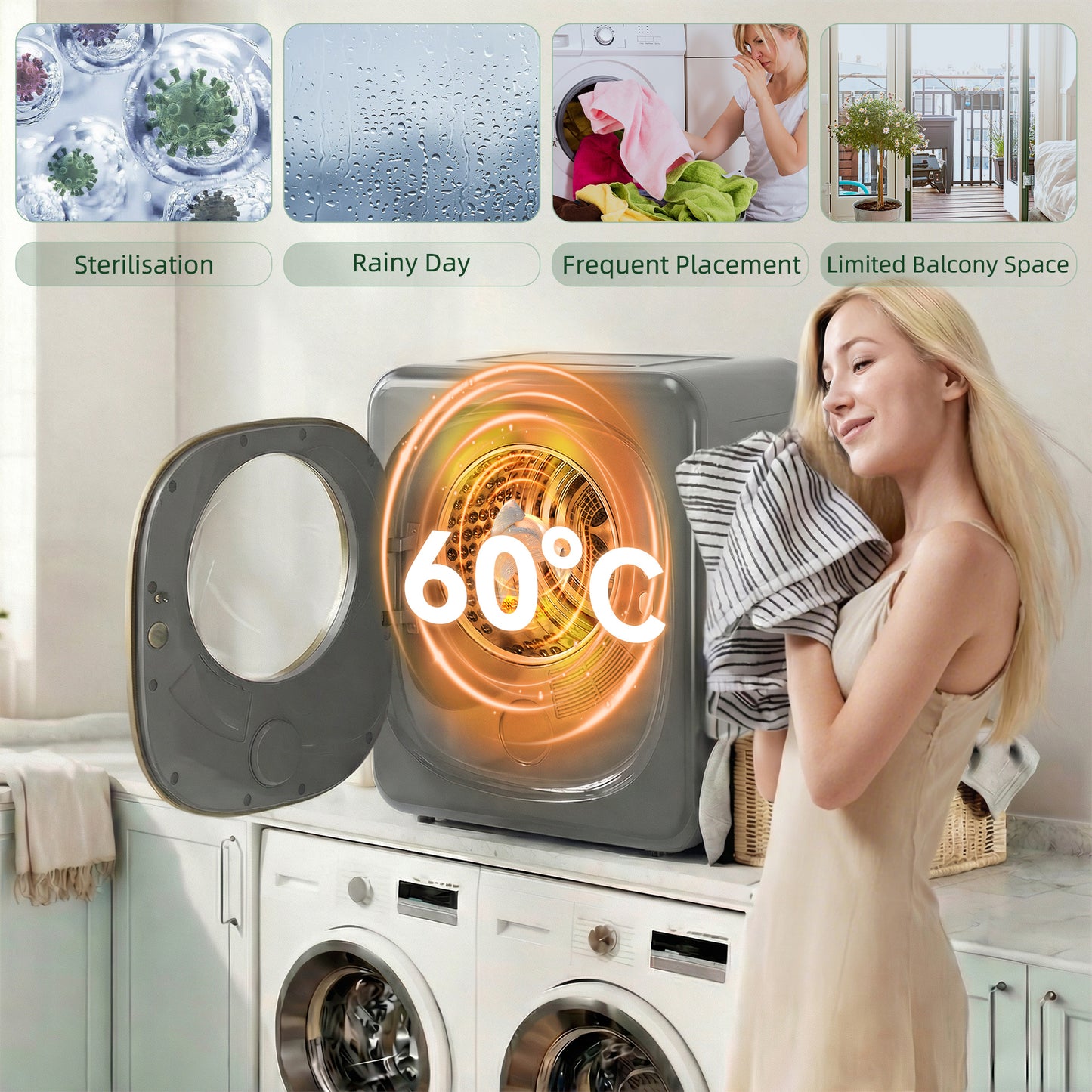 4kg Vented Tumble Dryer with 5 Drying Mode, 800W Compact Freestanding Front Tumble Dryer, Grey