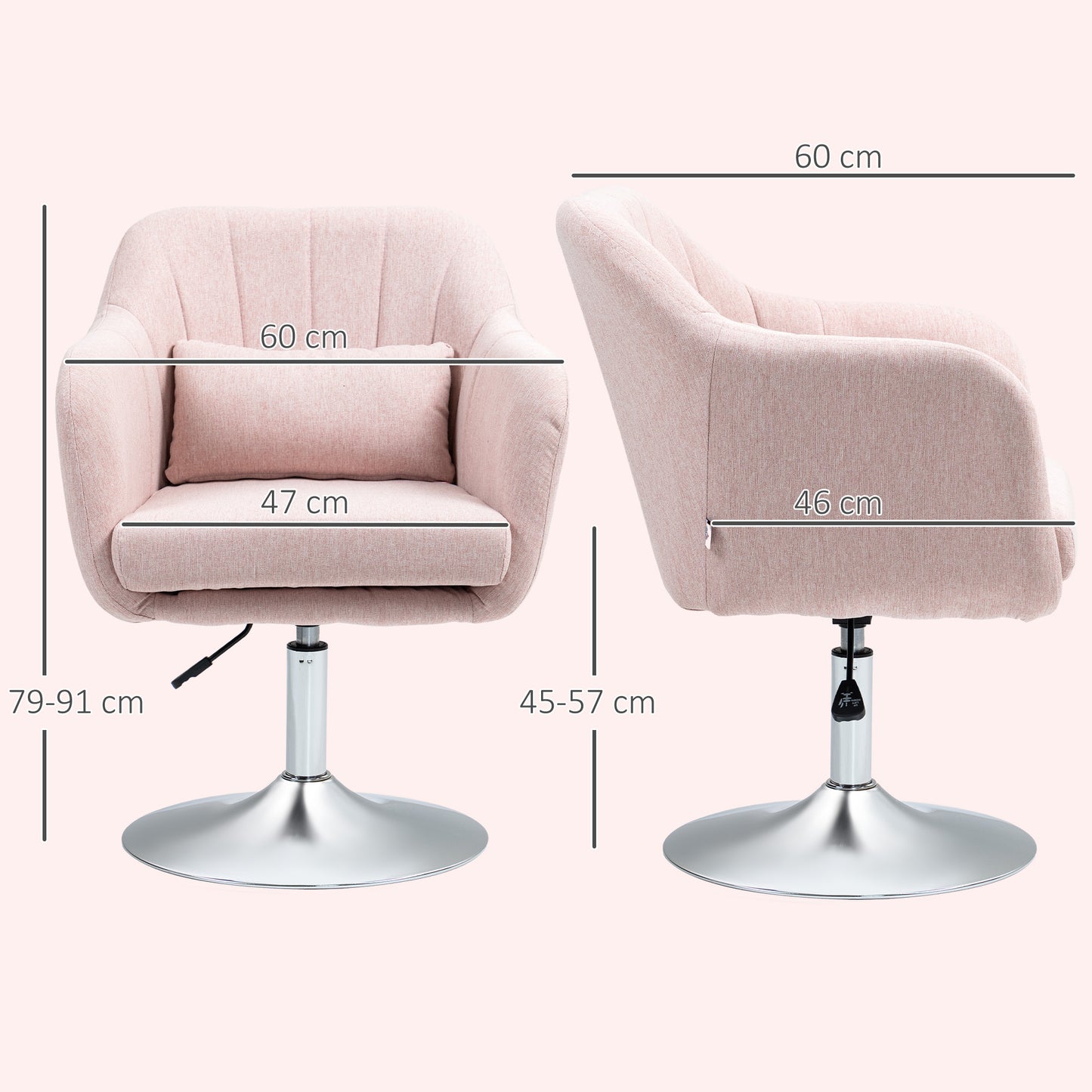 Swivel Accent Chair, Linen Fabric Tub Vanity Chair, Modern Armchair with Adjustable Height and Lumbar Support for Living Room