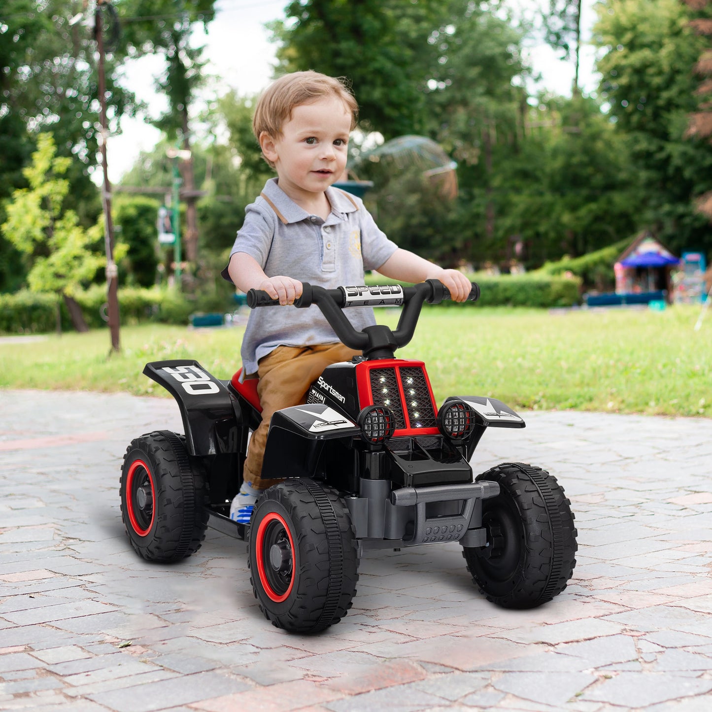 6V Electric Quad Bike for Kids, Ride On ATV w/ Forward/Reverse, Headlights, for Ages 18-36 Months, Black