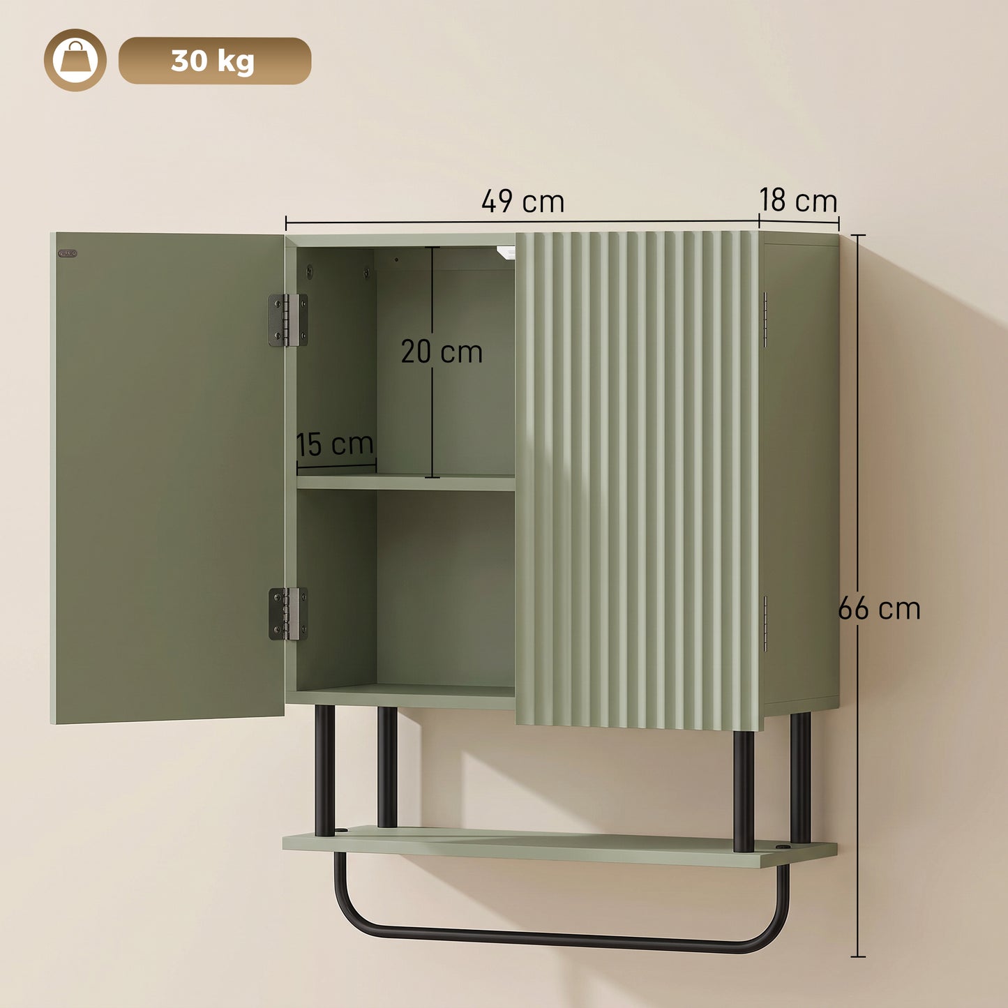 Bathroom Wall Cabinet Modern Space Saver Wall Mounted Cabinet Doors Storage Green