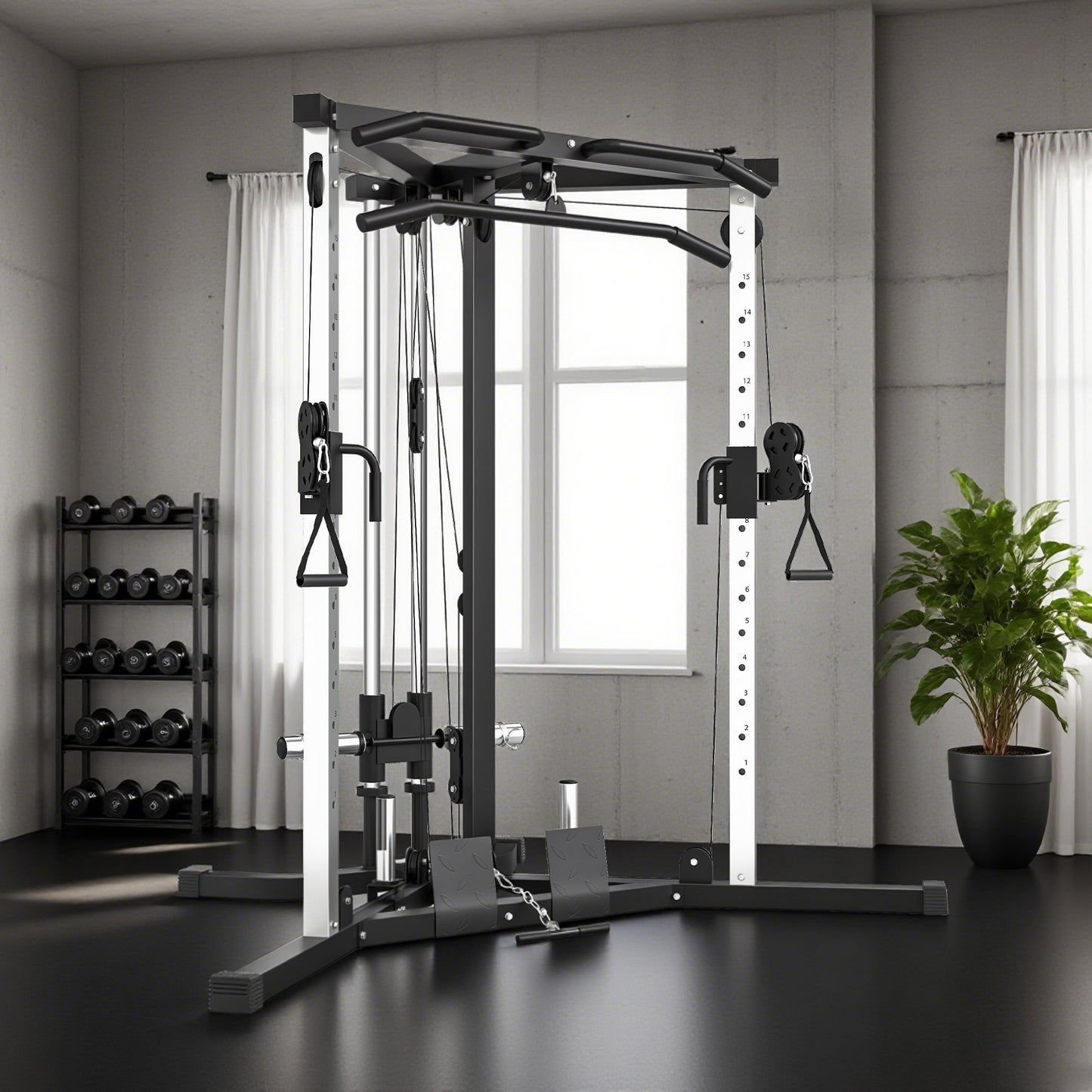 Home Gym Machine, Multifunctional Gym Equipment with High and Low Pulleys, Pull Up Bar
