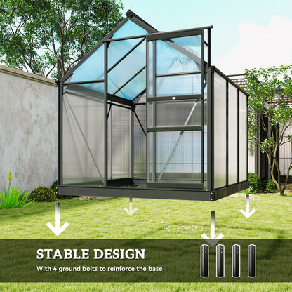 6 x 6ft Polycarbonate Greenhouse, Large Walk in Green House with Slide Door and Window