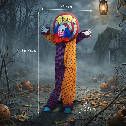 167 cm Life Size Animated Clown Halloween Decoration, Scary Halloween Animatronics Decor with Sound Touch Activated