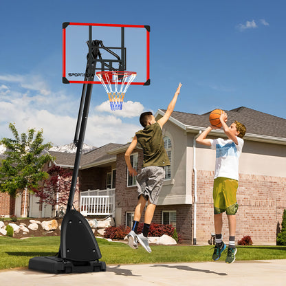 2.4-2.9m Adjustable Basketball Hoop and Stand with Weighted Base, Portable on Wheels, Red