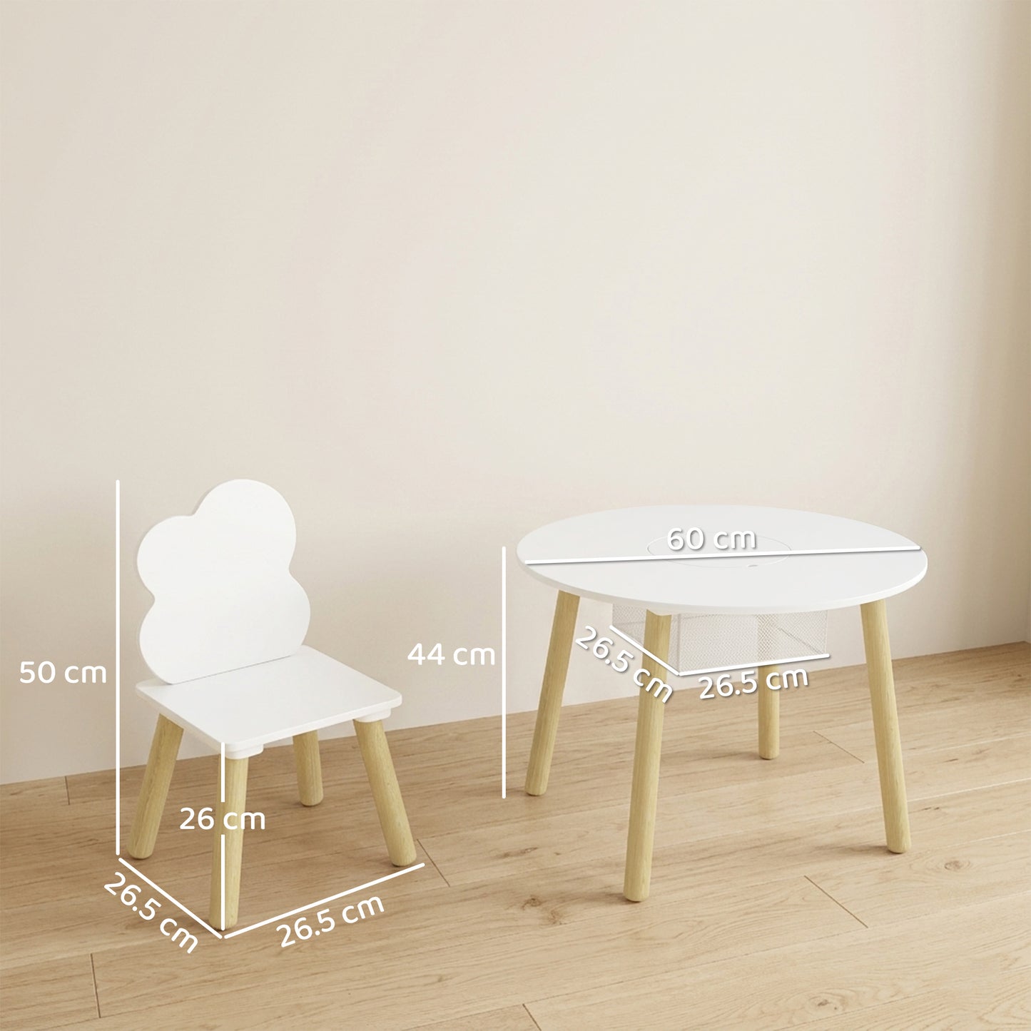 Kids Table and Chairs Set with Storage Bag Toddler Table and Chairs Set 3 Piece for Playroom White