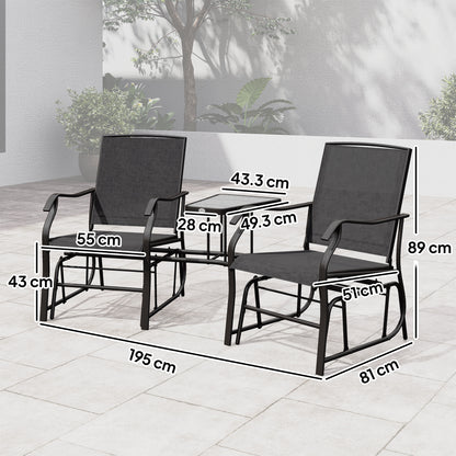 Gliding Jack and Jill Seat, with Glass-Top Table - Black