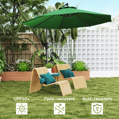 3(m) Garden Cantilever Parasol with Cover and Wind Protection Strap, Round Overhanging Umbrella with Crank Handle and Tilt