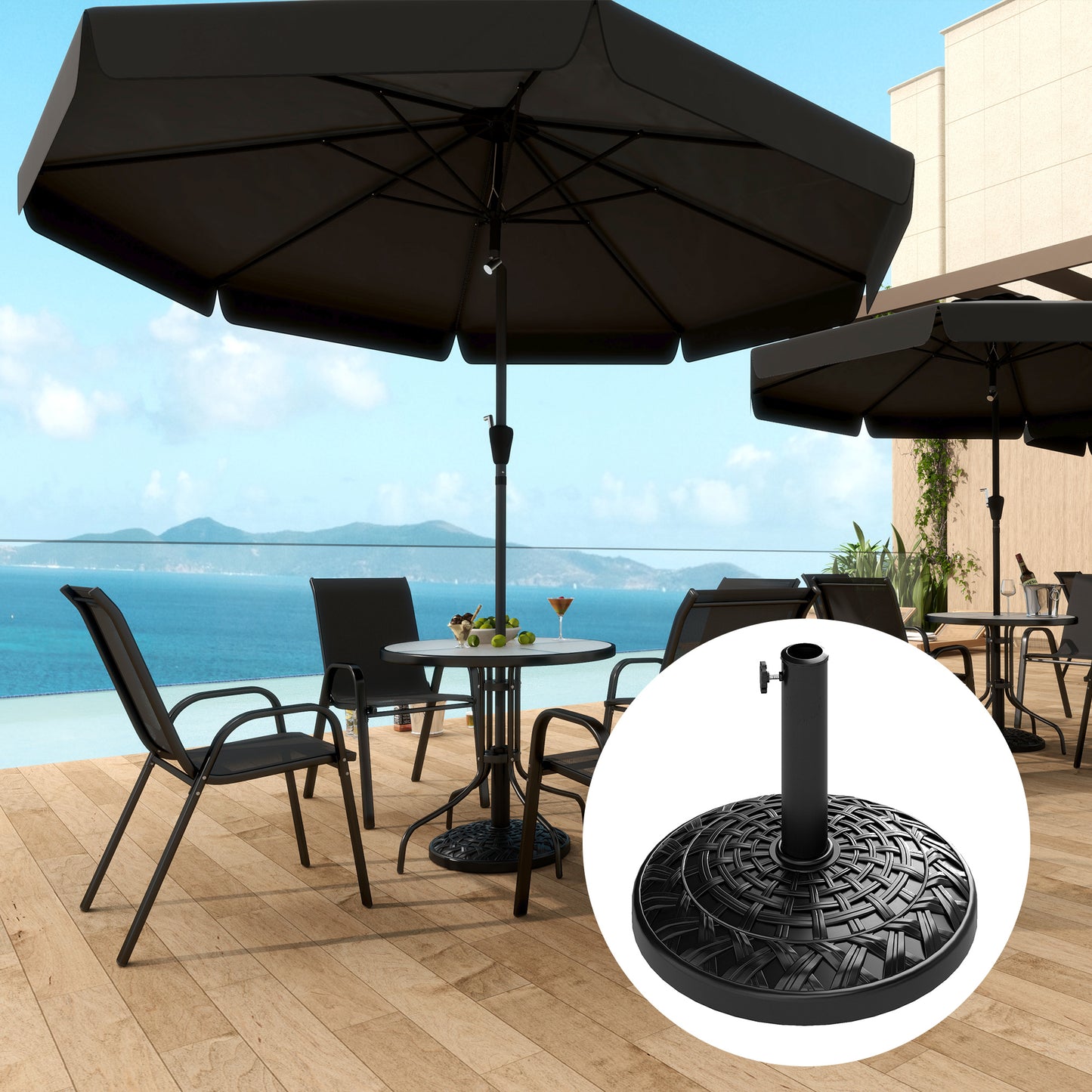 12kg Garden Parasol Base, Round Resin Garden Umbrella Base, Heavy Duty Parasol Stand for 38mm or 48mm Outdoor Umbrella Poles