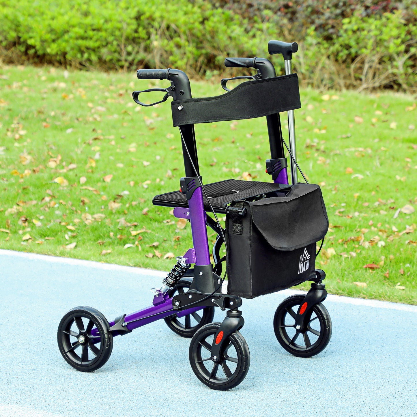 Folding Rollator Walker with Seat, Backrest, Lightweight Walking Frame with Storage Bag, Dual Brakes