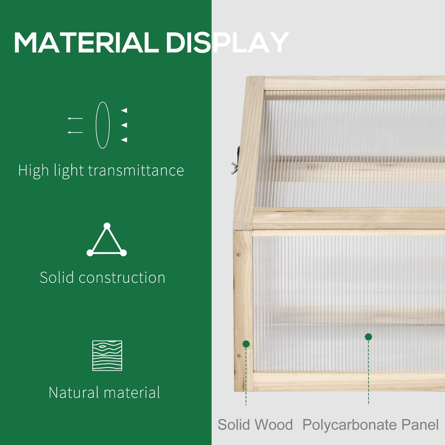 Wooden Cold Frame Garden Polycarbonate Greenhouse with Openable Top Cover, Grow House for Flowers, Vegetables, Plants