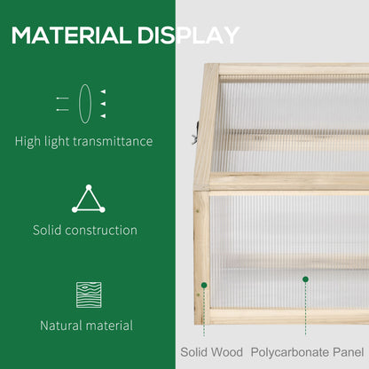 Wooden Cold Frame Garden Polycarbonate Greenhouse with Openable Top Cover, Grow House for Flowers, Vegetables, Plants