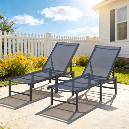 Set of Two Reclining Sun Loungers - Dark Blue