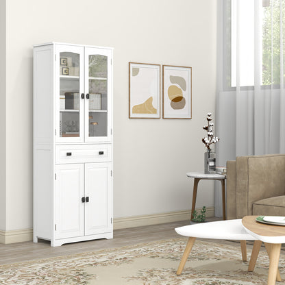 Kitchen Cupboard, Freestanding Storage Cabinet with 2 Adjustable Shelves, Drawer and Glass Door for Living Room, Dining Room