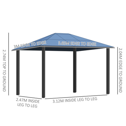 3 x 3.6m Hardtop Gazebo Canopy with Polycarbonate Roof Garden Pavilion with Removable Curtains and Steel Frame, Brown