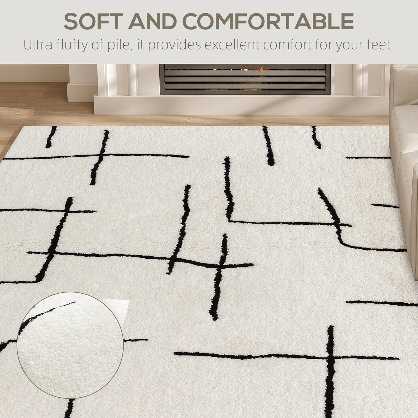 Modern Fluffy Area Rug, Geometric Pattern Washable Rug, Soft High Pile Floor Carpet for Living Room, Bedroom, Dining Room