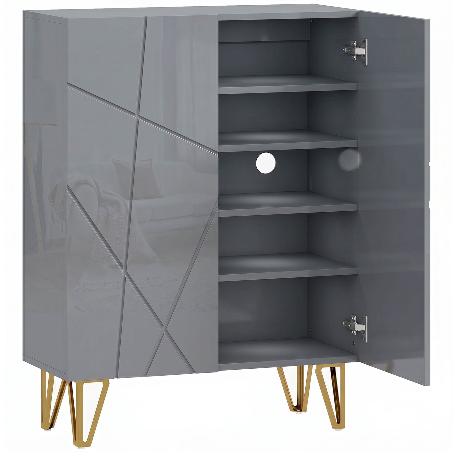 Narrow Shoe Storage Cabinet with Soft-Close Hinges and Adjustable Shelves for 15-20 Pairs of Shoes, Grey