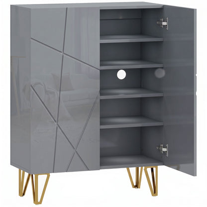 Narrow Shoe Storage Cabinet with Soft-Close Hinges and Adjustable Shelves for 15-20 Pairs of Shoes, Grey