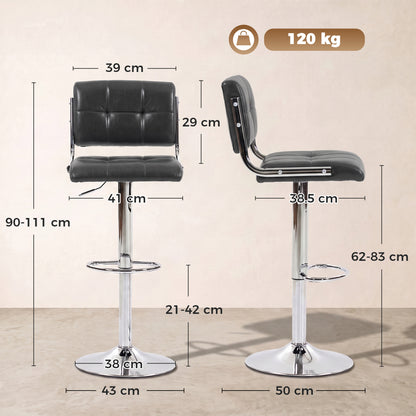 Bar Stools Modern PU Leather Adjustable Breakfast Bar Stools Backrest Set of 2 Grey