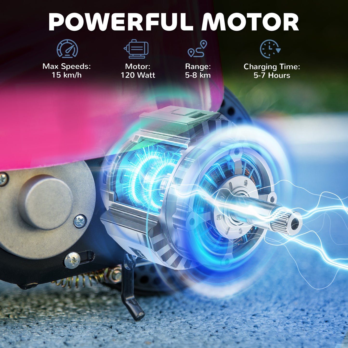 Steel Ride on Powered Scooter, Folding E-Scooter with Warning Bell, 15km/h Maximum Speed, for 6-14 Years Old, Pink