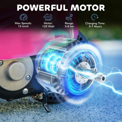 Steel Ride on Powered Scooter, Folding E-Scooter with Warning Bell, 15km/h Maximum Speed, for 6-14 Years Old, Pink