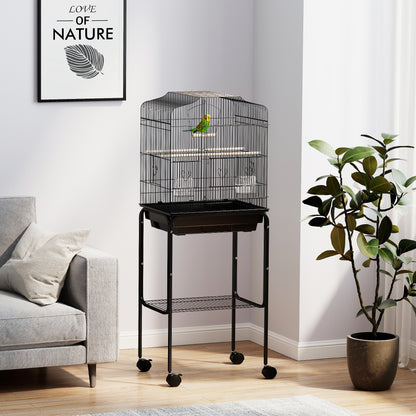 Bird Cage Budgie Cages for Finch Canary Parakeet with Stand Wheels Slide-out Tray Accessories Storage Shelf, Black