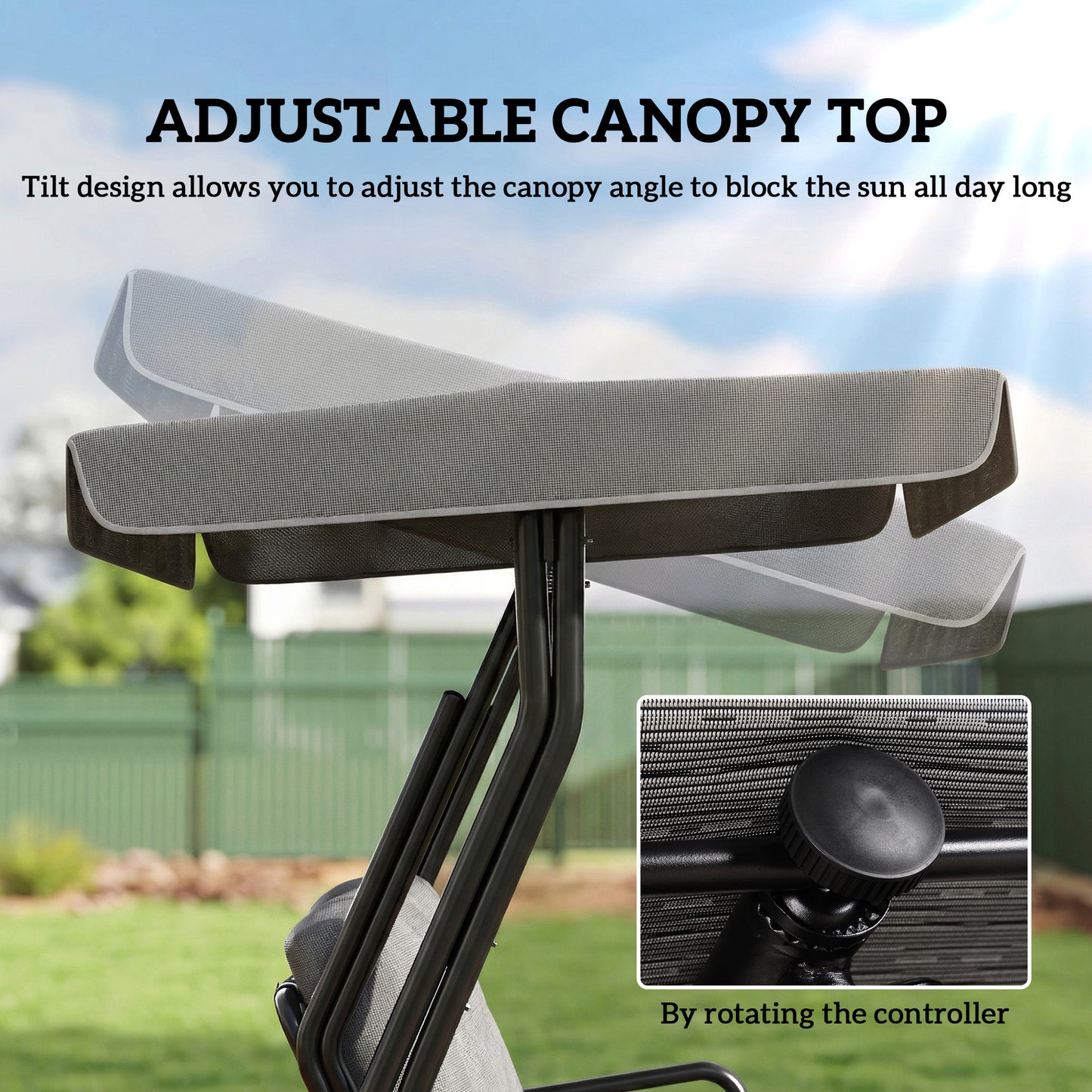 3-Seater Garden Swing Seat, Outdoor Swing Chair with Adjustable Waterproof Canopy, Light Grey