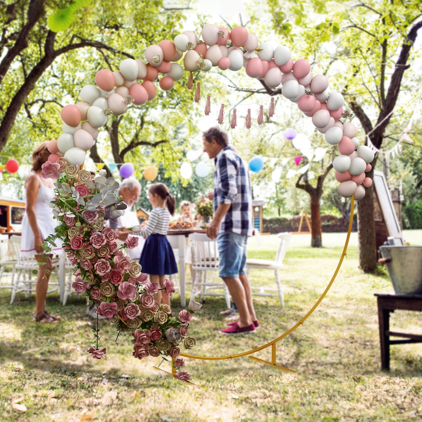 222cm Gold Tone Backdrop Stand, Round Metal Wedding Arch for Birthday Party, Bridal Shower, Graduation, Ceremony