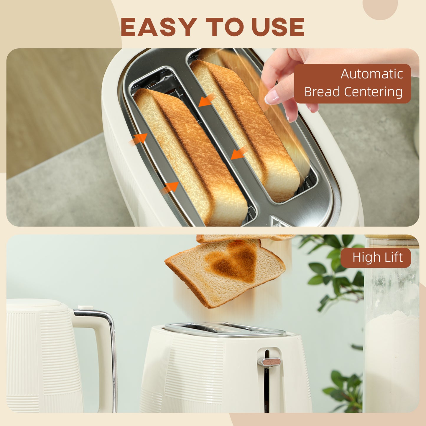 Kettle and Toaster Set, 1.7L 3000W Fast Boil Kettle & 2 Slice Toaster Kitchen Set with 7 Level Browning Controls, Defrost