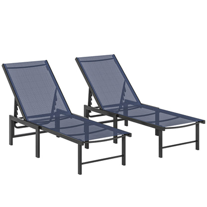 Set of Two Reclining Sun Loungers - Dark Blue