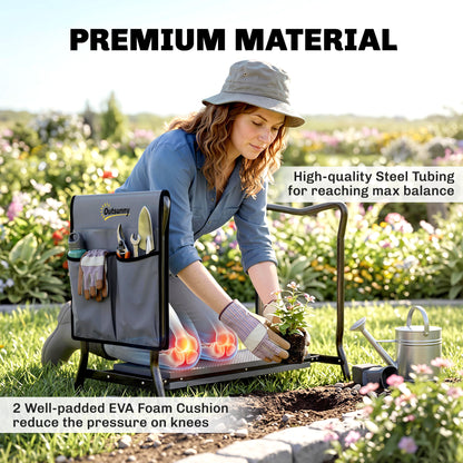 Steel Frame Padded Garden Kneeler, with Tool Bag - Grey