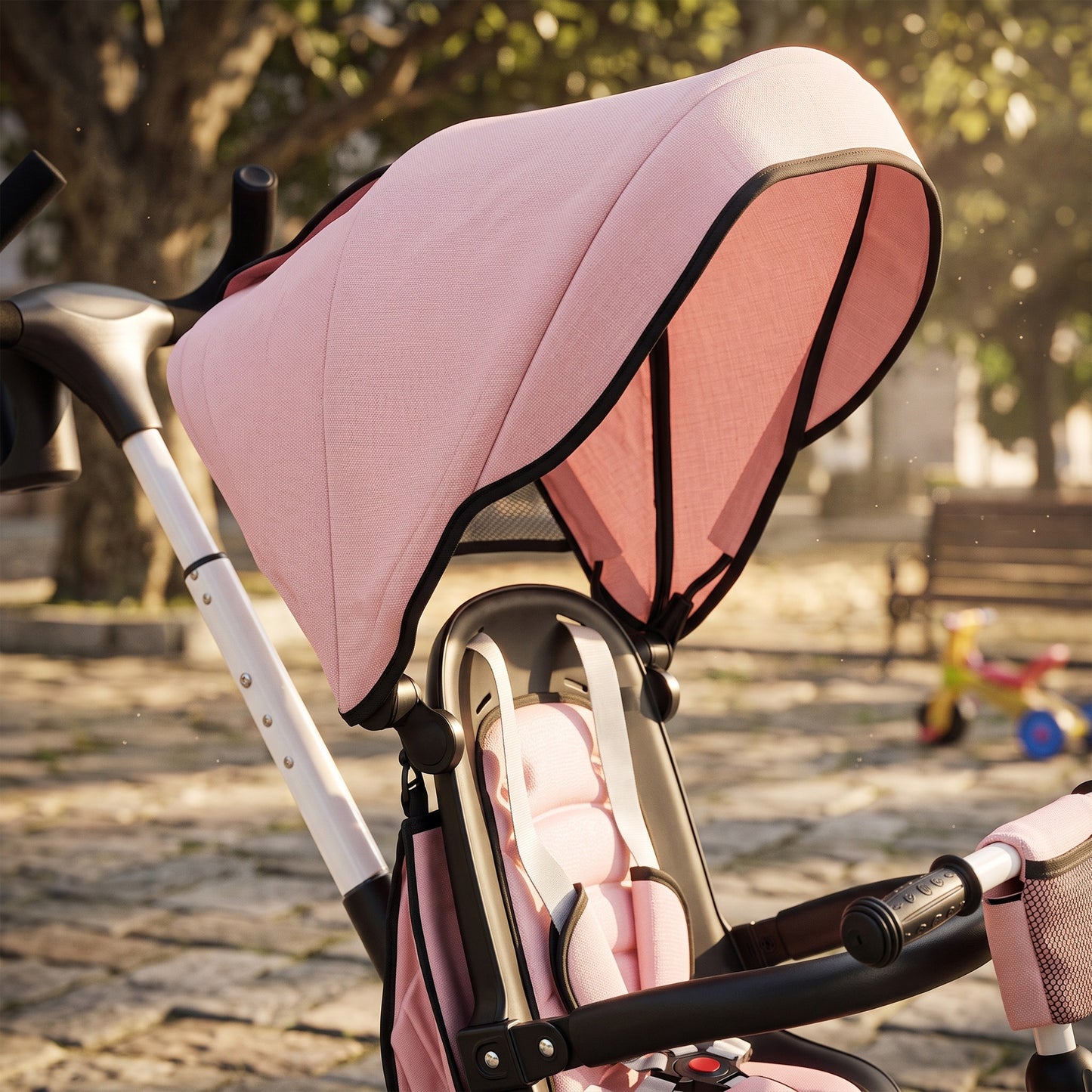 6 in 1 Foldable Kids Trike with Adjustable Parent Handle & Canopy for Ages 1-5, Pink