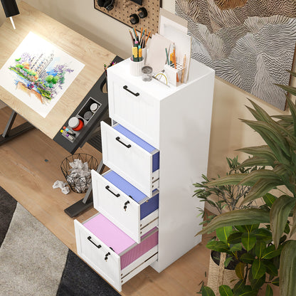 4 Drawer Filing Cabinet with Lock, Office Storage Cabinet with Adjustable Hanging Bars for A4 Letter Size Files, White