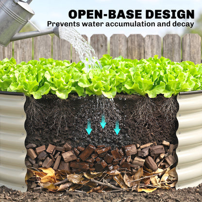 Galvanised Raised Garden Bed with Safety Edging, Outdoor Raised Planter Box with Gloves, 120 x 120 x 43cm, Cream White
