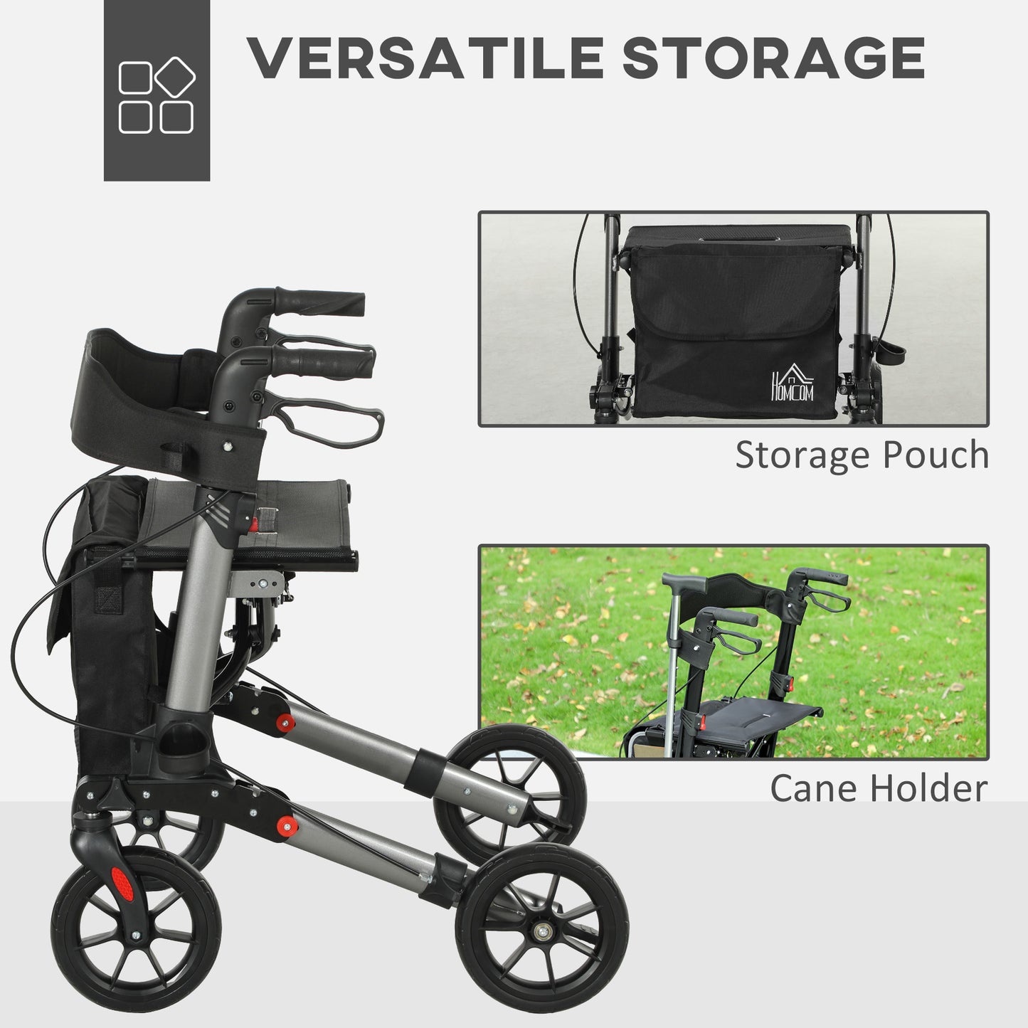 Rollator Walker with Seat, Compact Quick Folding Mobility Walker with 8" Wheels, Carry Bag, Adjustable Height