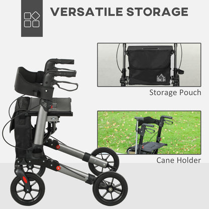Rollator Walker with Seat, Compact Quick Folding Mobility Walker with 8" Wheels, Carry Bag, Adjustable Height