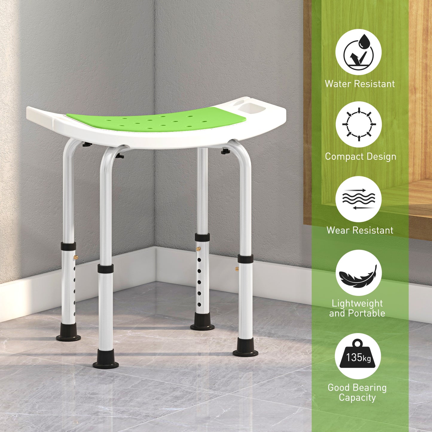 Shower Chair, Adjustable Height Shower Stool with Aluminium Frame and Non-Slip Feet