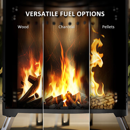 Smokeless Fire Pit, 16 x 16 cm Stainless Steel Portable Wood Burning Firepit with Poker