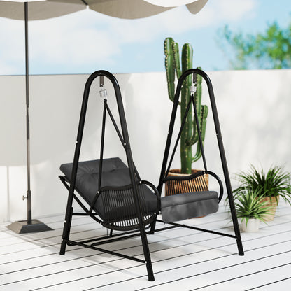 Rattan Swing Chair, Outdoor Garden Hanging Swing Seat with Stand and Seat Cushion, Porch Hanging Chair for Balcony, Garden