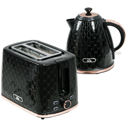 1.7L 3000W Fast Boil Kettle & 2 Slice Toaster Set, Kettle and Toaster Set with Auto Shut Off, Browning Controls, Black