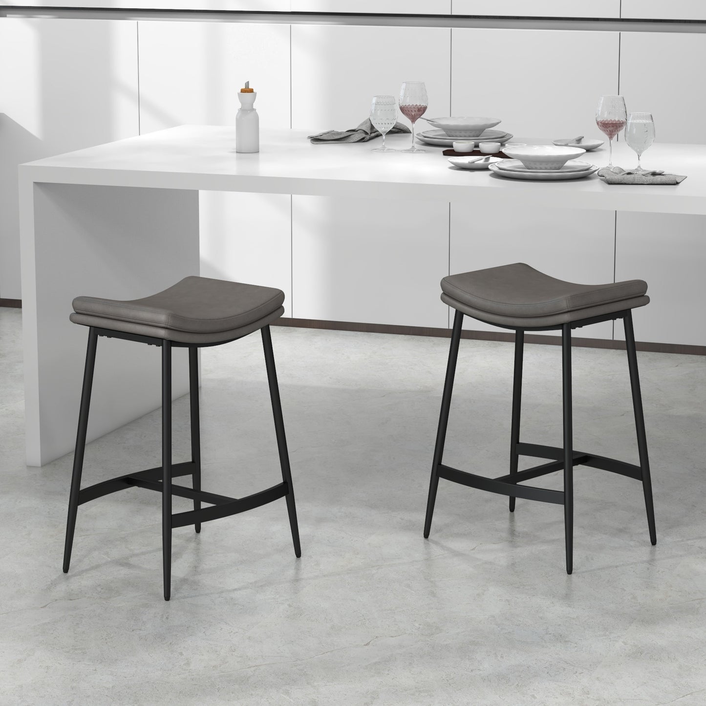 Breakfast Bar Stools Set of 2, Microfibre Upholstered Barstools