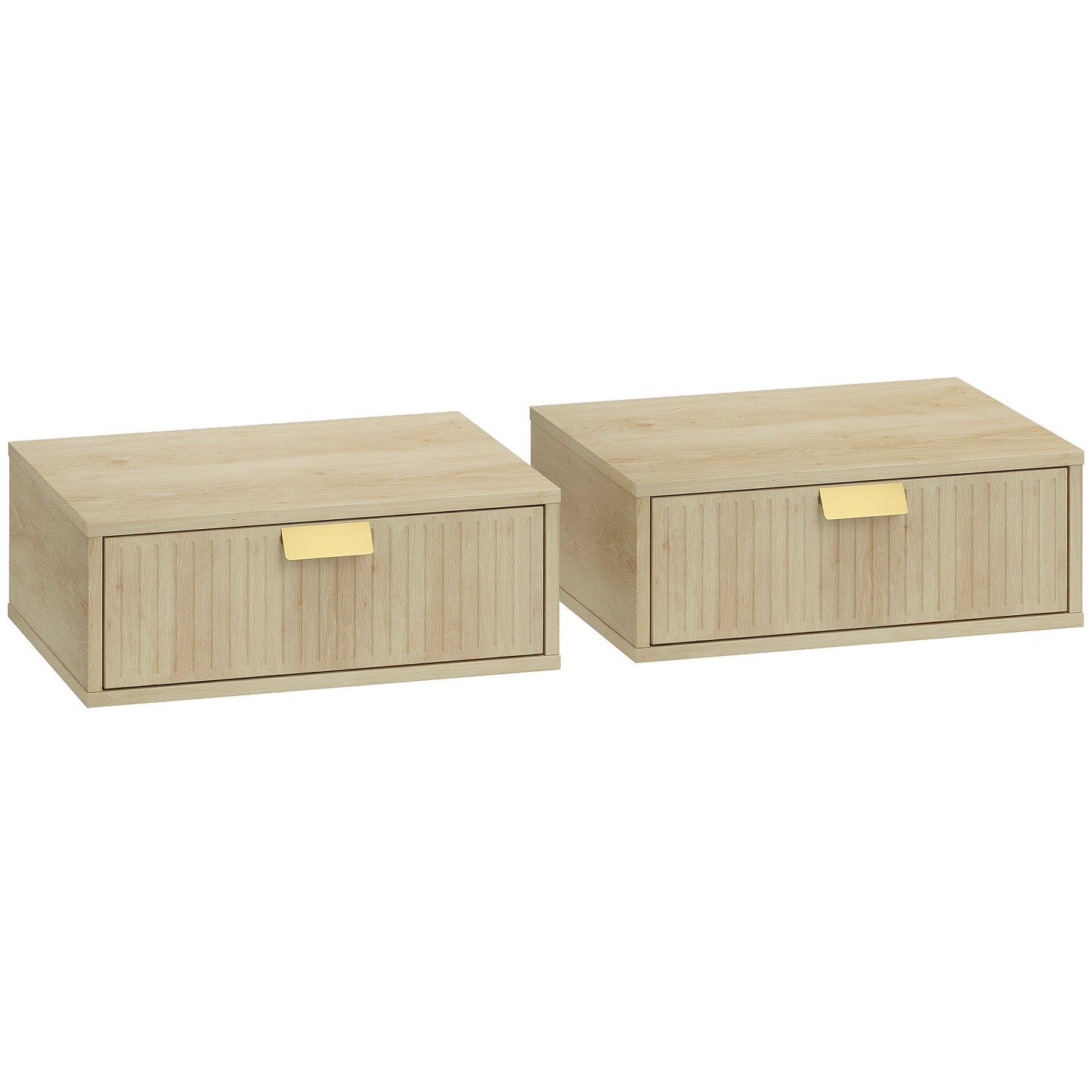 Modern Floating Nightstands Set of 2, Wall Mounted Bedside Tables with Wave Drawer Oak