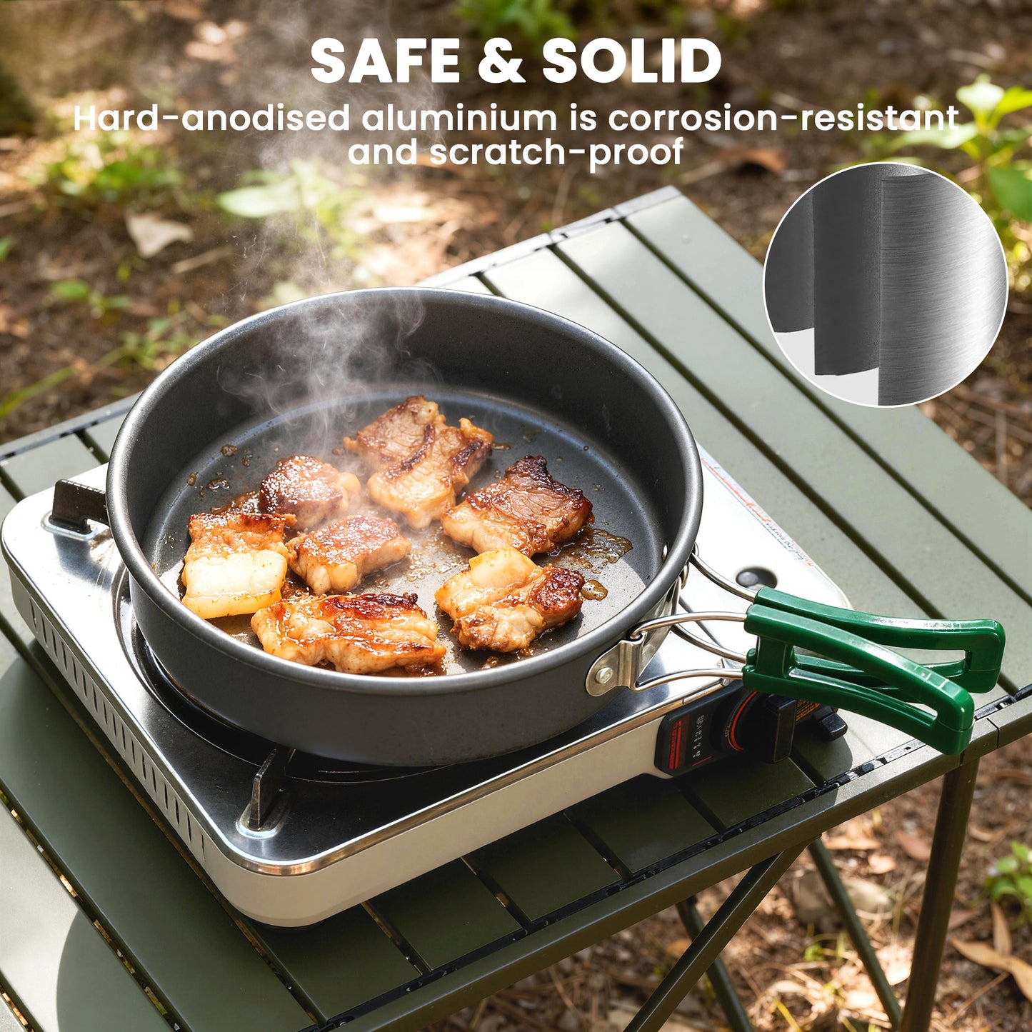Camping Cookware Set for 4-5 People, Lightweight Aluminium Camping Cooking Kit with Anti-Scald Handles, Grey