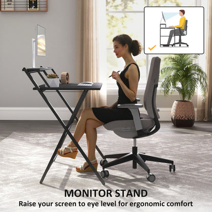 81.5 cm Folding Computer Desk with Monitor Shelf - Black