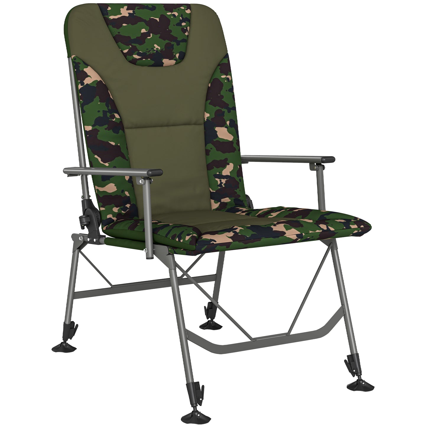 Camping Chair Padded Reclining Folding Chair with Wide Armrests for Adults Camouflage