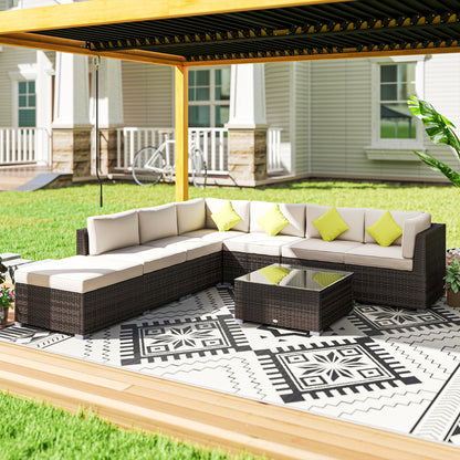 8 Piece Rattan Corner Sofa Set with Wide & Deep Seat, Assembled Aluminium PE Rattan Garden Furniture Set with Thick Cushions