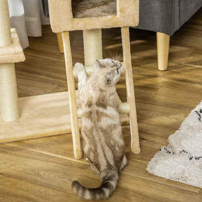 Cat Tree Tower for Indoor Cats Kitten Activity Centre Scratching Post w/ Hammock House Basket Ladder - Beige