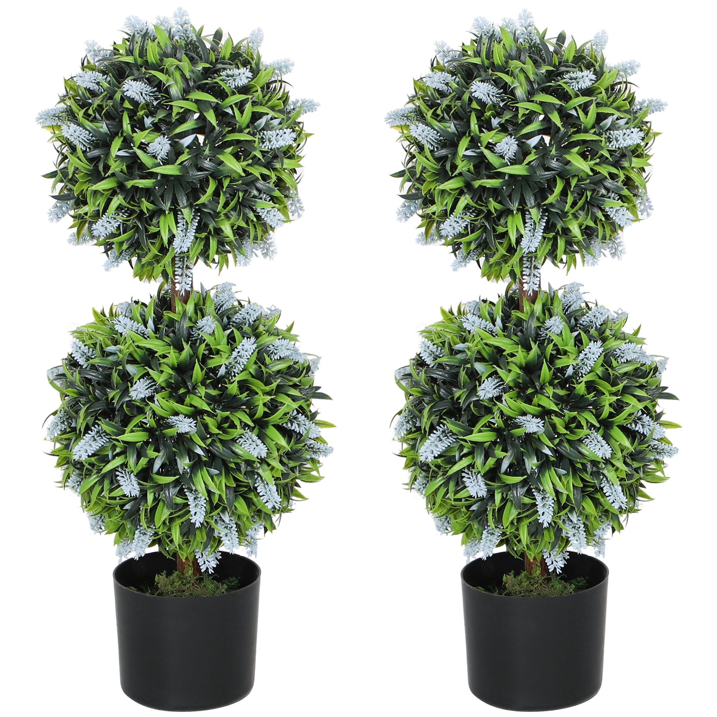Set of 2 Artificial Plants, Lavender Flowers Ball Trees with Pot, for Home Indoor Outdoor Decor, 70cm