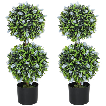 Set of 2 Artificial Plants, Lavender Flowers Ball Trees with Pot, for Home Indoor Outdoor Decor, 70cm