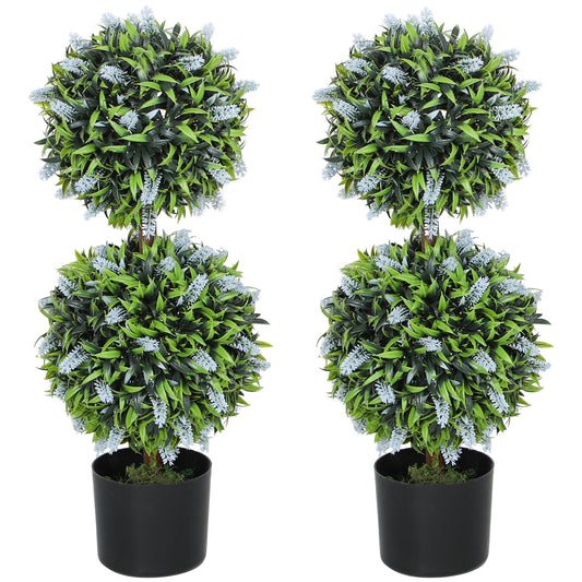 Set of 2 Artificial Plants, Lavender Flowers Ball Trees with Pot, for Home Indoor Outdoor Decor, 70cm