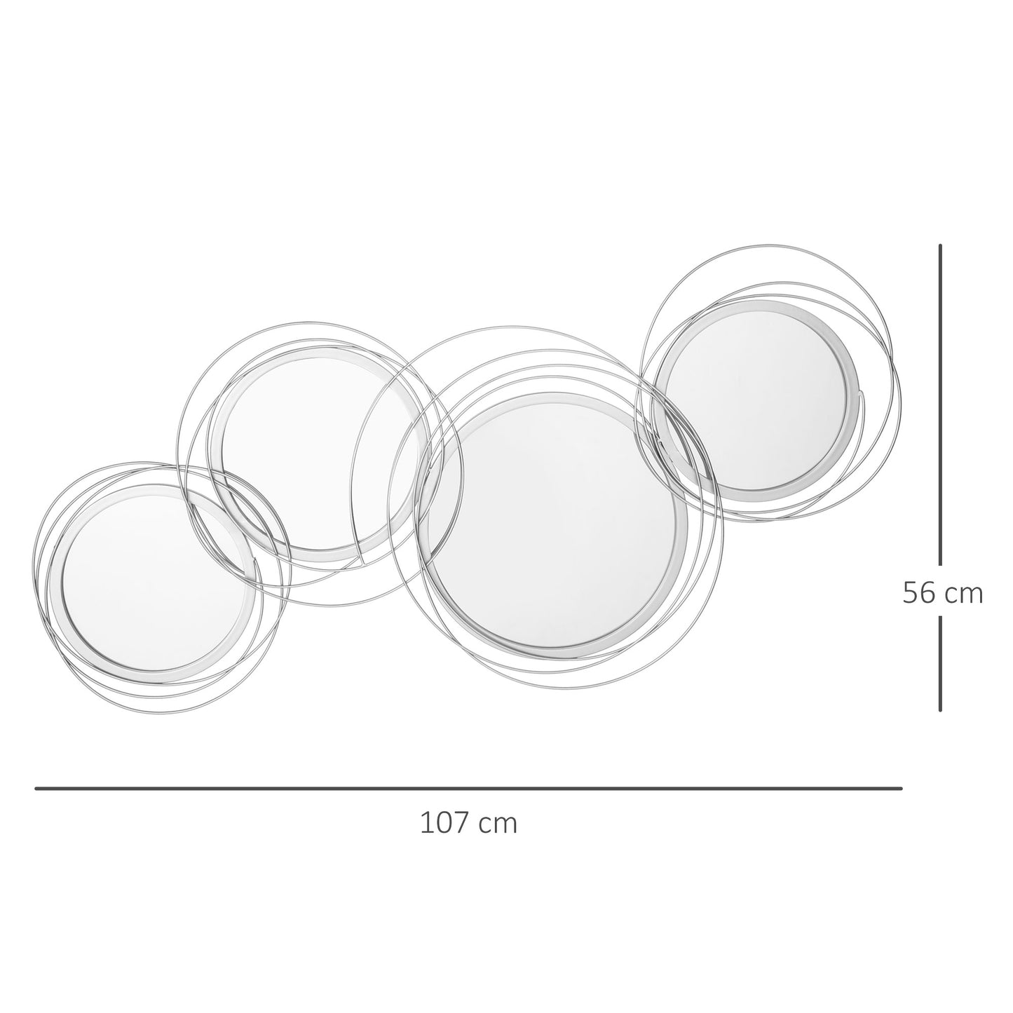 Metal Wall Art 107cm Modern Decorative Mirror Decor for Living Room Bedroom Dining Room, Silver